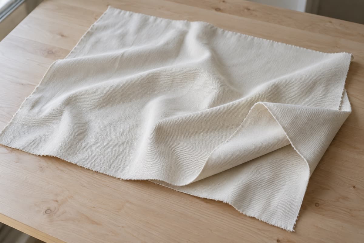 เนื้อผ้า Comb Twill (ผ้าคอตตอนทวิลหวี) ที่ใช้ผลิตหมวก ถ่ายมาโครเห็นโครงสร้างการทอ
