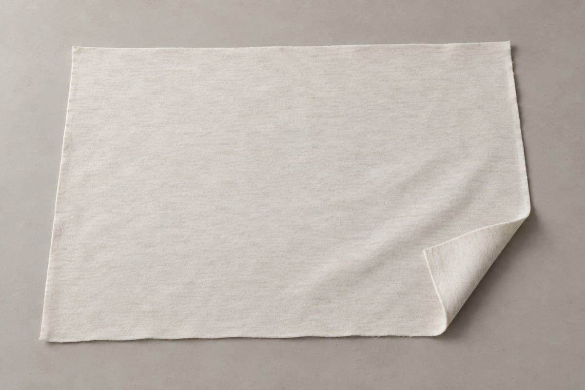 ภาพประกอบผ้า Cotton Lite (ผ้าผสม) ทั้งผืนพับมุม ให้เห็นความหนาและการทิ้งตัวของผ้าเสื้อยืด
