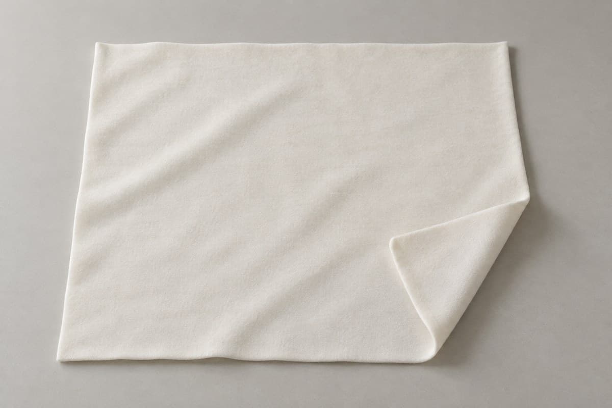 ภาพประกอบผ้า Double Soft Feel (ผ้าคอตตอน 100%) ทั้งผืนพับมุม ให้เห็นความหนาและการทิ้งตัวของผ้าเสื้อยืด
