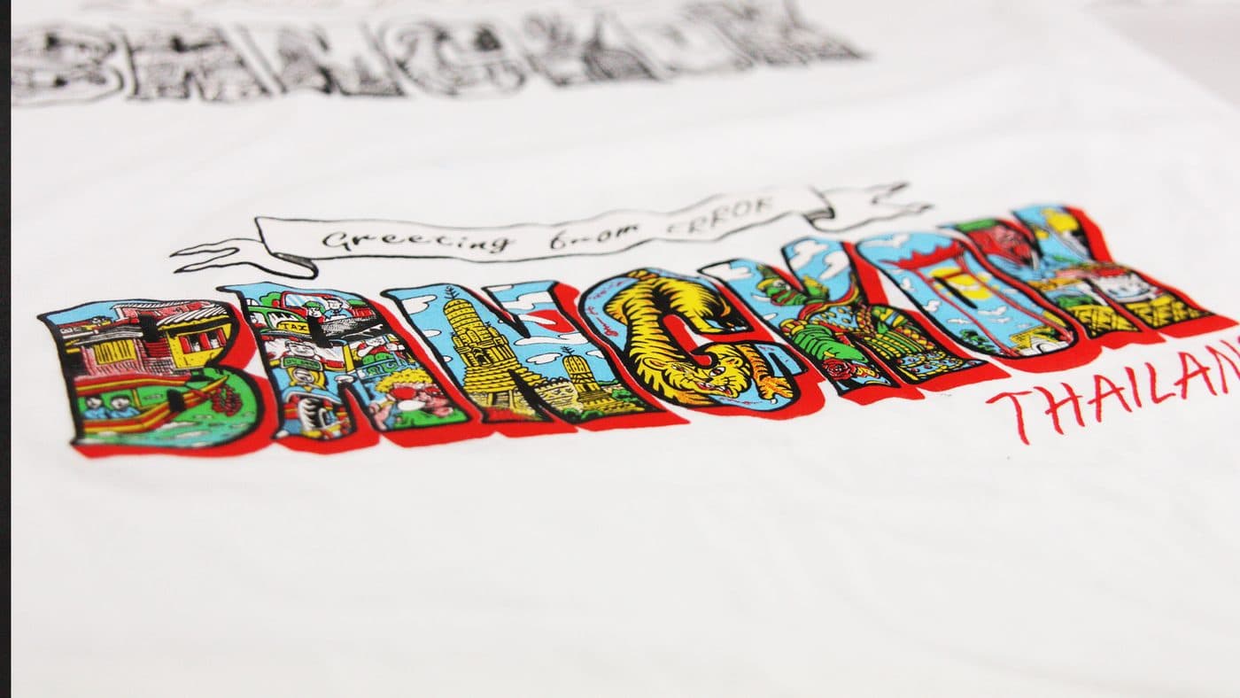 เสื้อยืดสีขาวสกรีนลาย Greeting from Bangkok Thailand หลายสี