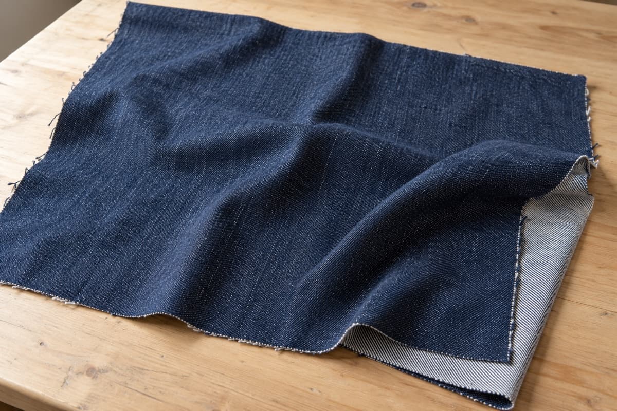 ภาพประกอบผ้า Jeans (ผ้ายีนส์เดนิม) ทั้งผืน ที่ใช้ผลิตผ้ากันเปื้อน