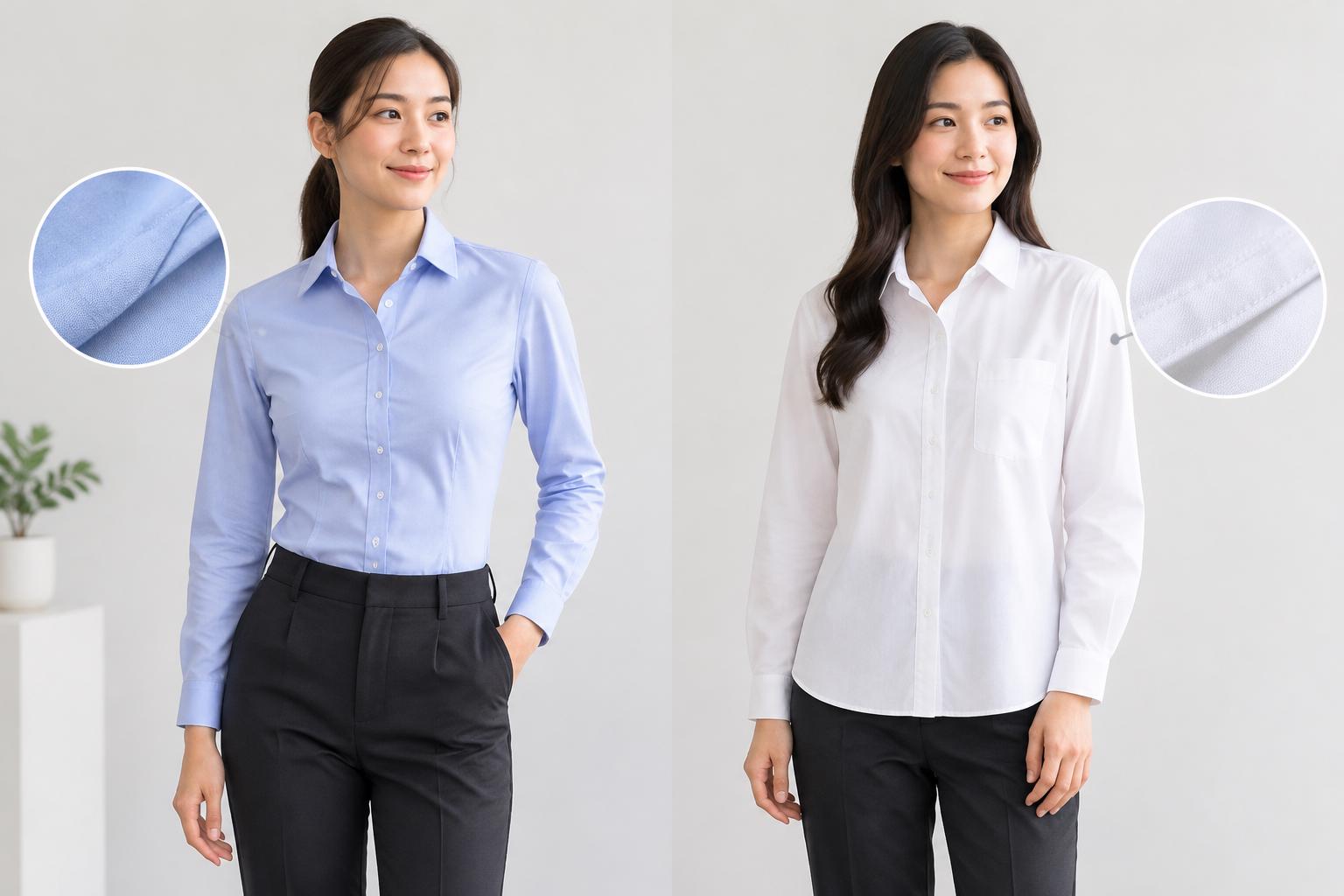 เสื้อเชิ้ตพนักงานหญิง ทรงสลิมหรือทรงตรง เลือกแบบไหนดี